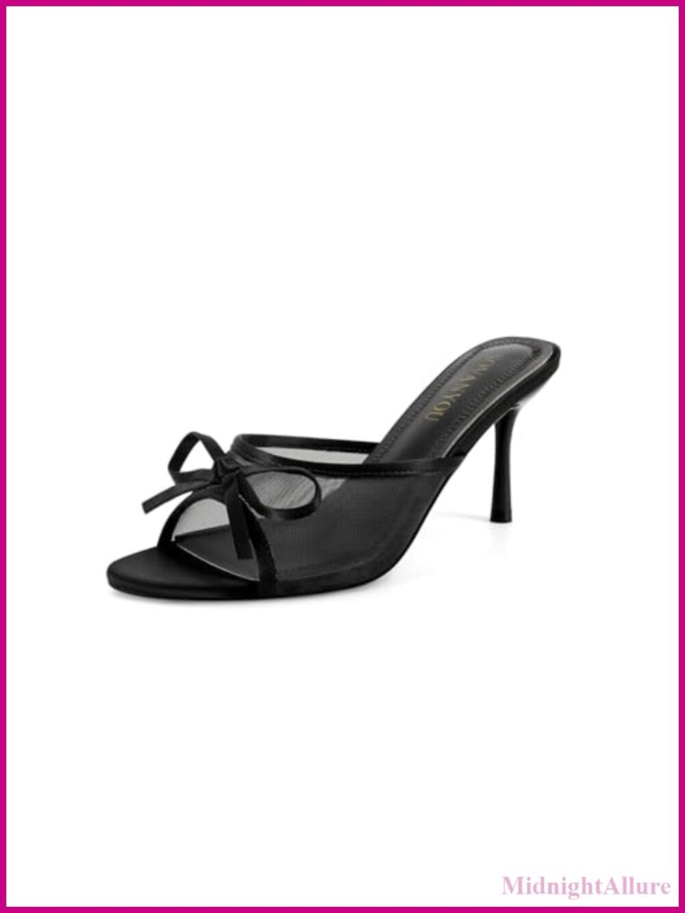 Mesh Mule Heels Bow Open Round Toe Stiletto Slip On Sandals